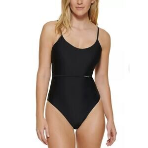 Calvin Klein Over The Shoulder Wrap Around One Piece Swim Suit 12 Black